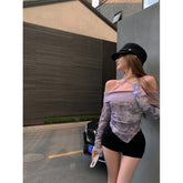 Crop Top mit V-Ausschnitt und Strass und Schmetterlingen